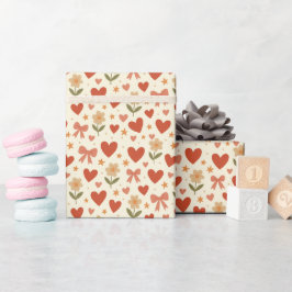 Flowers Hearts & Cute Bows - Wrapping Paper Roll ラッピングペーパー