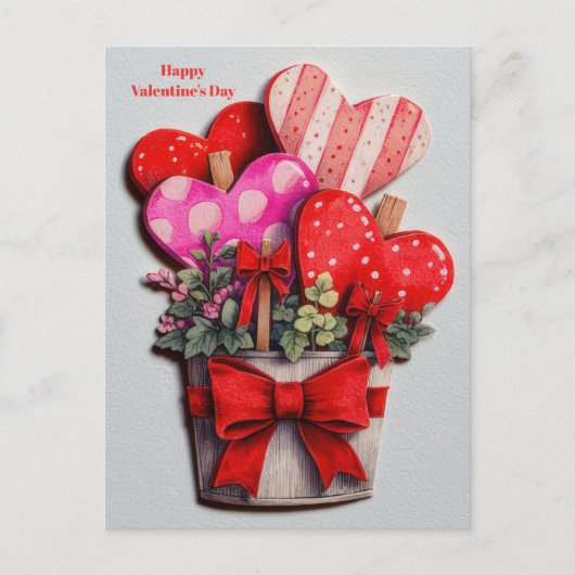 Flowers Hearts in a Pot Valentine`s Day Card  ポストカード (正面)