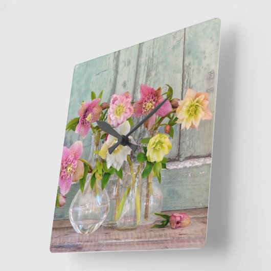 Flowers | Hellebores in Vases スクエア壁時計 (傾斜)