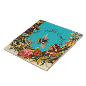 FLOWERS ,HONEY BEE IN BLUE SKY FLORAL BEEKEEPING タイル (側面)