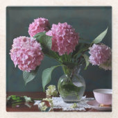Flowers | Hydrangeas in Vase ガラスコースター (正面)