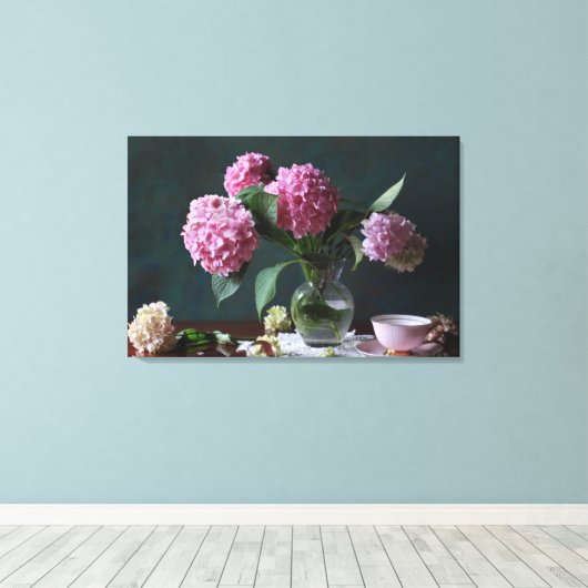 Flowers | Hydrangeas in Vase キャンバスプリント (インサイチュ (ウッドフロア))