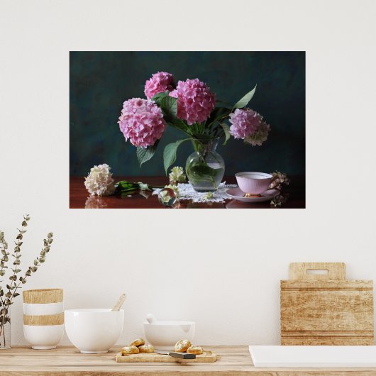 Flowers | Hydrangeas in Vase ポスター (キッチン)