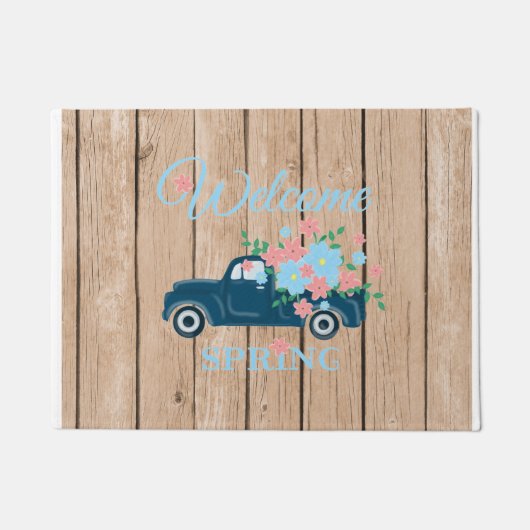 Flowers In A Pickup Truck Welcome Spring Doormat ドアマット (正面)