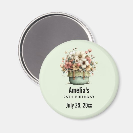 Flowers in a Pot Cozy Cute Birthday Party Date マグネット (正面/裏面)