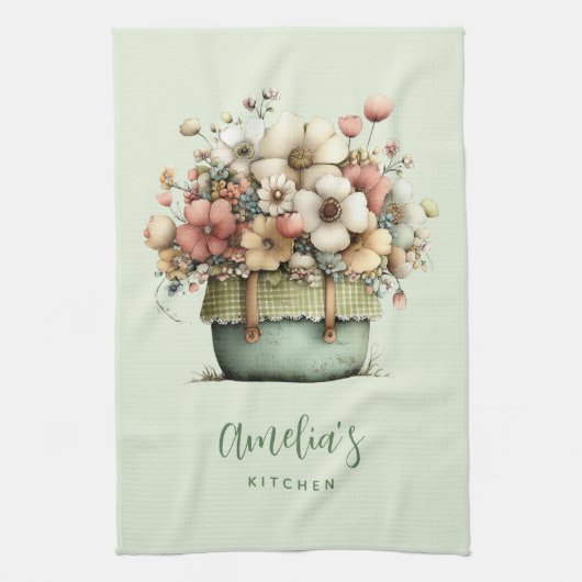 Flowers in a Pot Cozy Shabby Cute キッチンタオル (縦)