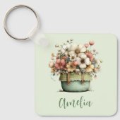 Flowers in a Pot Cozy Shabby Cute キーホルダー (正面)