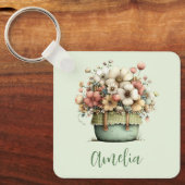 Flowers in a Pot Cozy Shabby Cute キーホルダー (正面)