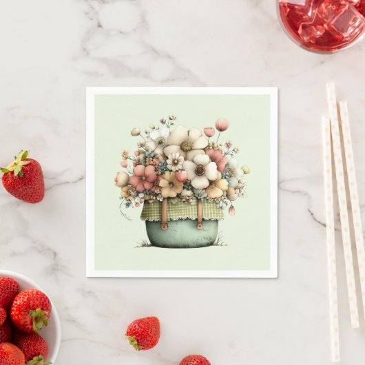 Flowers in a Pot Cozy Shabby Cute スタンダードカクテルナプキン (インサイチュ)