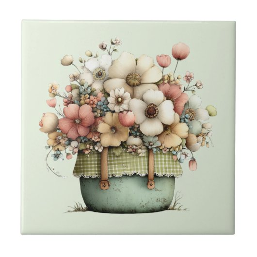 Flowers in a Pot Cozy Shabby Cute タイル (正面)
