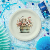 Flowers in a Pot Cozy Shabby Cute ペーパープレート (パーティー)