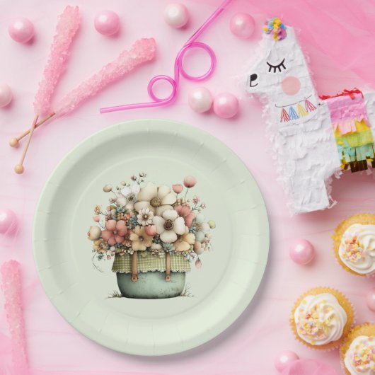 Flowers in a Pot Cozy Shabby Cute ペーパープレート (パーティー)