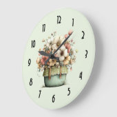 Flowers in a Pot Cozy Shabby Cute ラージ壁時計 (傾斜)
