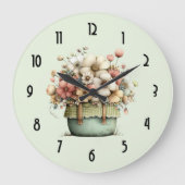 Flowers in a Pot Cozy Shabby Cute ラージ壁時計 (正面)