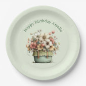  Flowers in a Pot Cozy Shabby Cute Birthday ペーパープレート (正面)