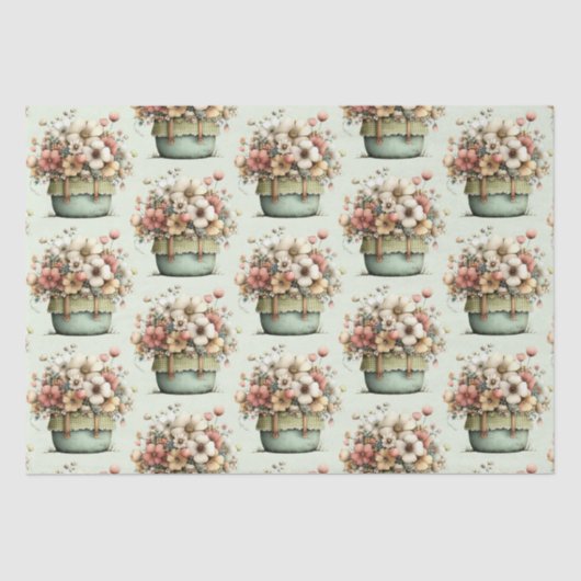 Flowers in a Pot Cozy Shabby Cute Pattern 薄葉紙 (正面)