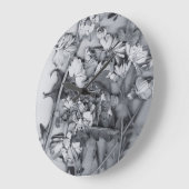 Flowers in Black and White ラージ壁時計 (傾斜)