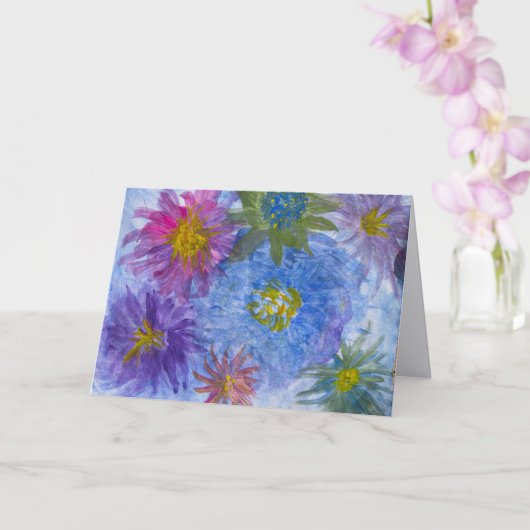 Flowers in Blue Lavender Pink Blank Greeting Card カード (蘭)