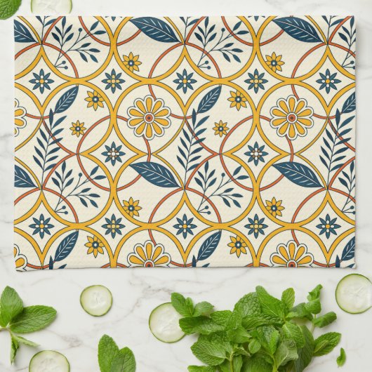 Flowers in circles キッチンタオル (折り畳み)