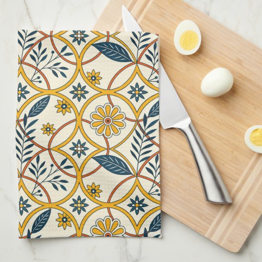 Flowers in circles キッチンタオル (四つ折り)