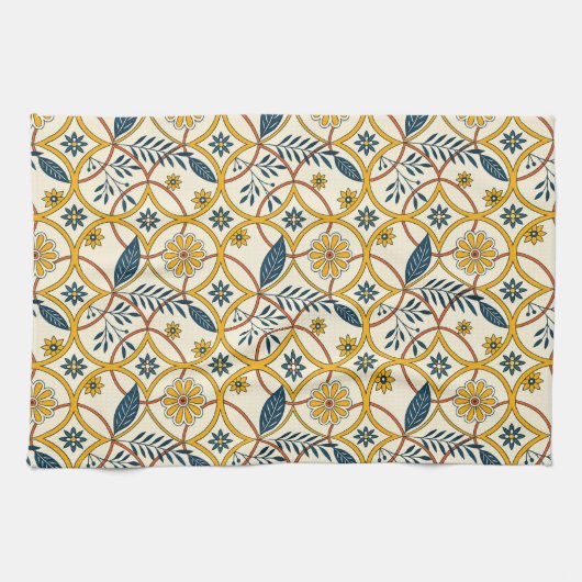 Flowers in circles キッチンタオル (横)