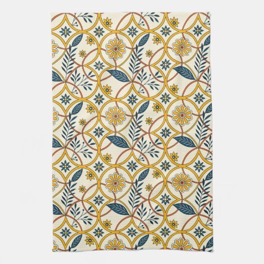 Flowers in circles キッチンタオル (縦)