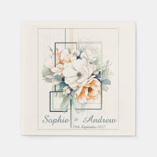 Flowers in Cube-Frame:Personalized Wedding Napkins スタンダードカクテルナプキン