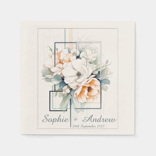 Flowers in Cube-Frame:Personalized Wedding Napkins スタンダードカクテルナプキン (正面)
