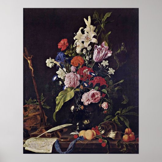 Flowers in glass vase by Jan Davidsz. de Heem ポスター (正面)