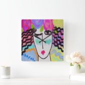 Flowers in Her Hair Abstract Art Square Wall Clock スクエア壁時計 (ホーム)