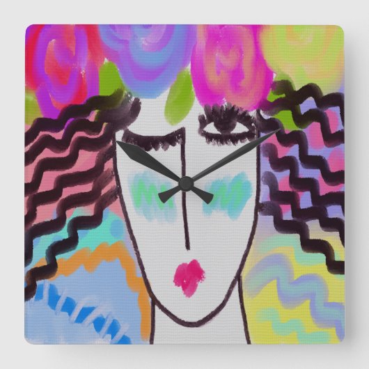 Flowers in Her Hair Abstract Art Square Wall Clock スクエア壁時計 (正面)