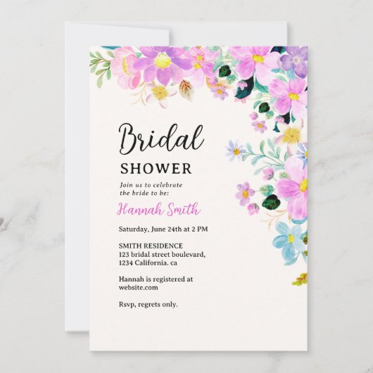 Flowers in pink tones boho summer Bridal Shower 招待状 (正面)