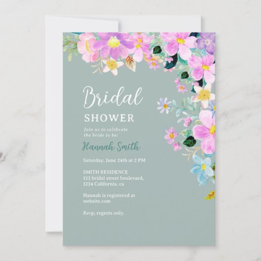 Flowers in pink tones boho summer Bridal Shower 招待状 (正面)