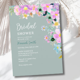 Flowers in pink tones boho summer Bridal Shower 招待状