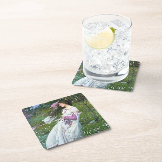 Flowers in the Windジョン・ウィリアム・ウォーターハウス スクエアペーパーコースター (インサイチュ)