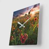 Flowers | Indian Blanket Wildflower Texas スクエア壁時計 (傾斜)