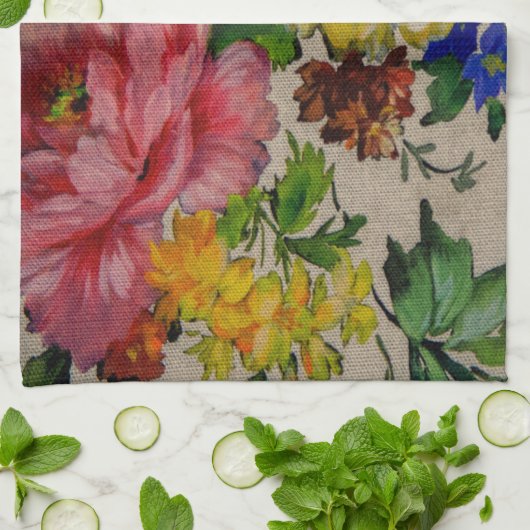 Flowers japandi colors texture キッチンタオル (折り畳み)