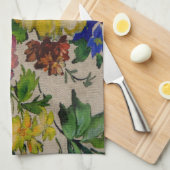 Flowers japandi colors texture キッチンタオル (四つ折り)