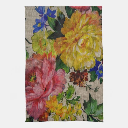 Flowers japandi colors texture キッチンタオル (縦)