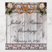 Flowers, Lace & Horseshoes, Burgundy Ribbon ワインラベル (シングルラベル)