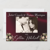 Flowers, Lace & Horseshoes Burgundy Ribbon Wedding セーブザデート (裏面)