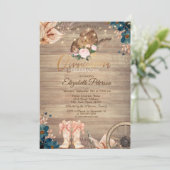 Flowers Lights Cowgirl Hat Boots Wood Quinceañera  招待状 (スタンド正面)