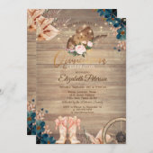 Flowers Lights Cowgirl Hat Boots Wood Quinceañera  招待状 (正面/裏面)