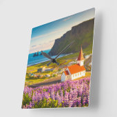 Flowers | Lupines in Bloom Southern Iceland スクエア壁時計 (傾斜)