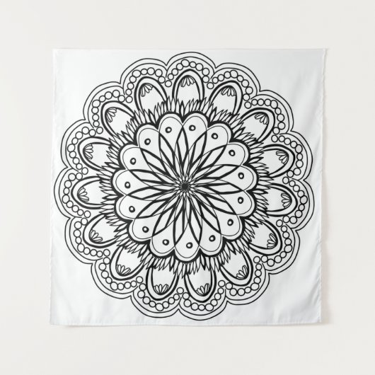Flowers mandala hand drawing タペストリー (正面(横))