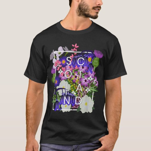 Flowers of Scotland Word Art – スコットランドのプライド Tシャツ (正面)