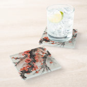 Flowers on Black ガラスコースター (アングル)