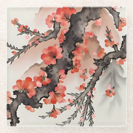 Flowers on Black ガラスコースター (正面)