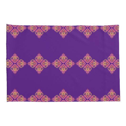 Flowers on Purple Pillowcase 枕カバー (裏面-右)