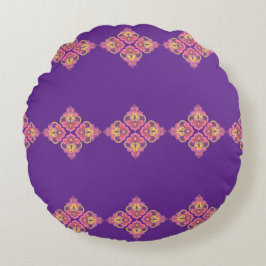 Flowers on Purple Round Pillow ラウンドクッション